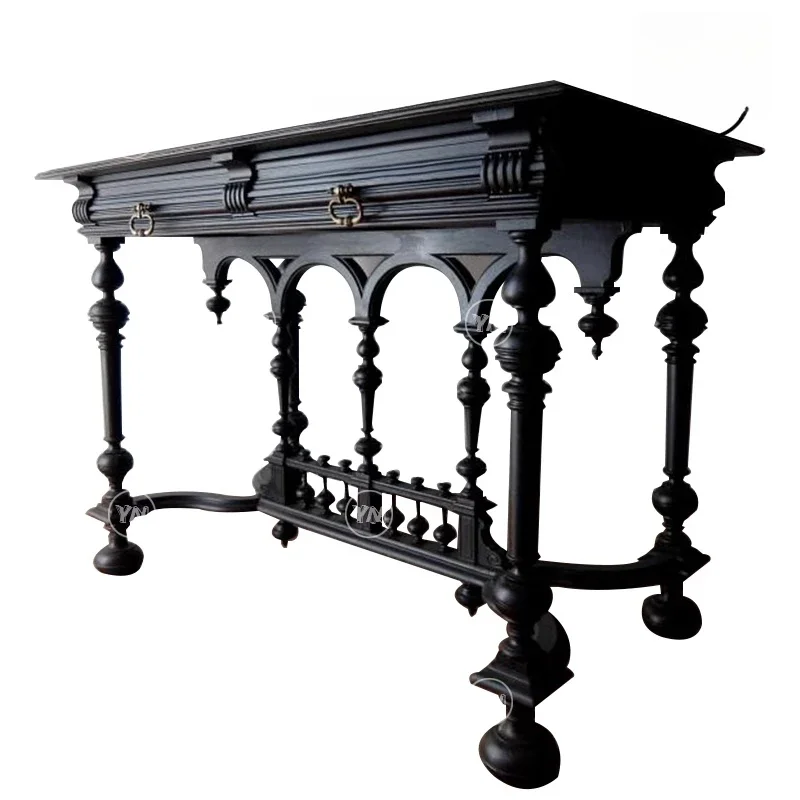 

Retro style solid wood table, neoclassical carved table entrance table small apartment