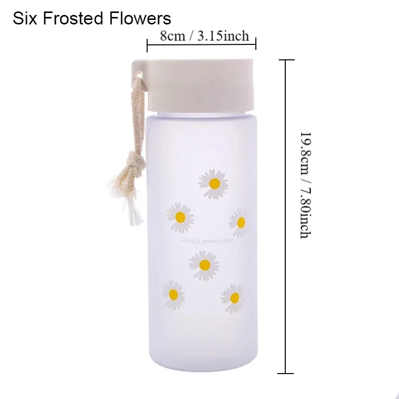 1pc 550ml/18.6oz Small Daisy Transparent Plastic Water Bottle Creative Frosted Water Bottle With Portable Rope Travel Teacup image 6