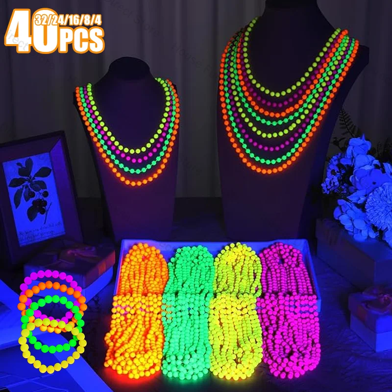 Novo Conjunto de Colar e Pulseira Neon Fluorescente com Pingentes para Festa Black Light, Presentes Infantis, Decoração Luminosa de Aniversário e Adereço Fotográfico