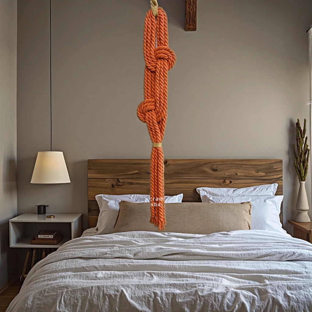 

Orange Cotton Macrame Wall Hanging with Tassels for Living Room Decor