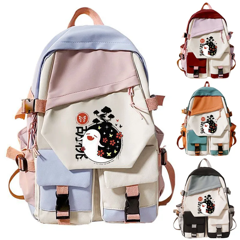 Genshin Impact Backpack Hutao Ghost Print Paimon Klee Shoulderbag Bookbag Schoolbag Cartoon Cosplay Gift for Kids Girls Birthday