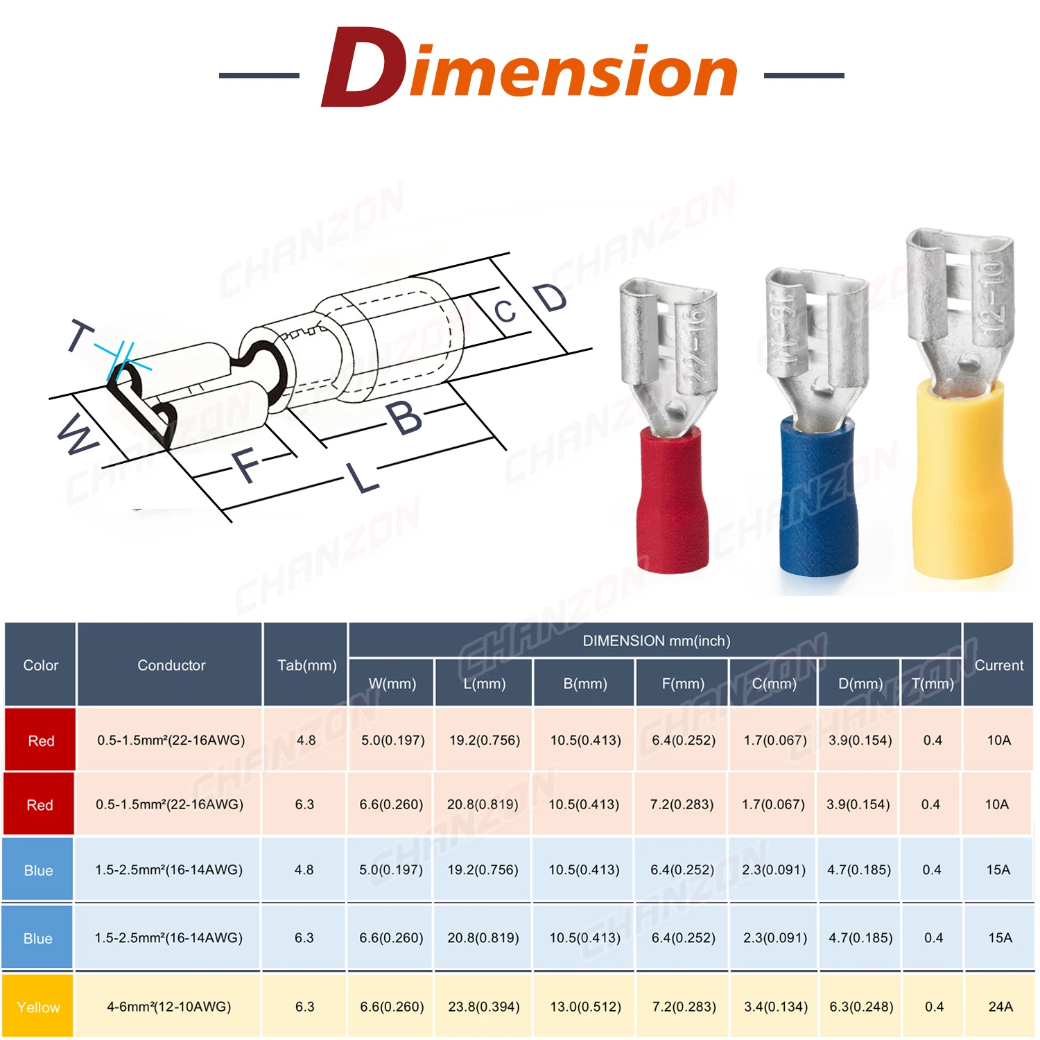 80/100PCS 4,8 Mm 6,3 Mm Isolierte Weibliche Spaten Crimp Draht Anschlüsse Solderless Verdrahtung Elektrische Kabel Terminals rot Blau Gelb – Detail 2