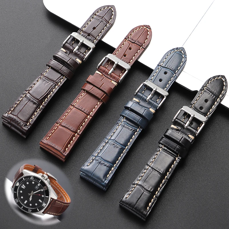 Krokodilmuster-Leder-Uhrenarmband, 18 mm, 19 mm, 20 mm, 21 mm, 22 mm, robustes Kalbslederarmband, wasserdichtes Armband für Omega
