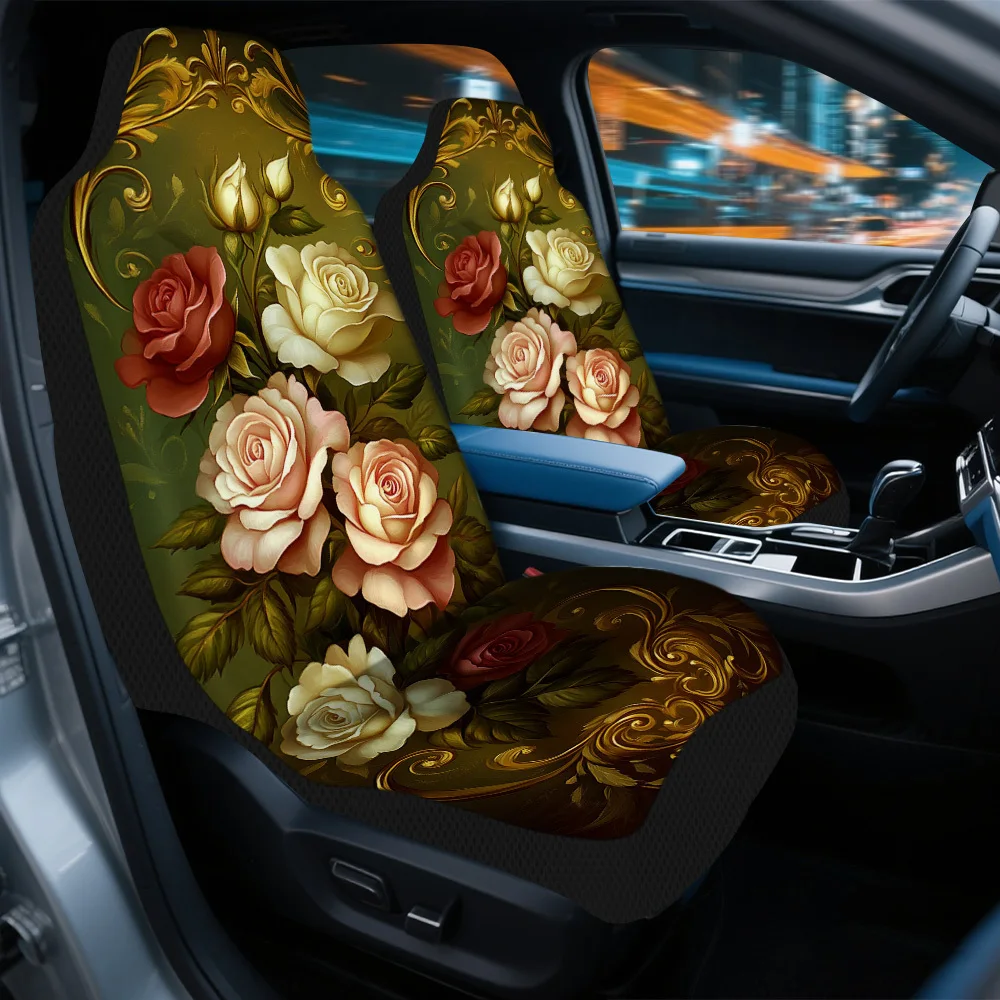 2pcs Victorian Floral Elegance Print Seat Covers – Fit For Cars, Trucks, Vans, And SUVs | Durable Seat Protectors | Easy Insta