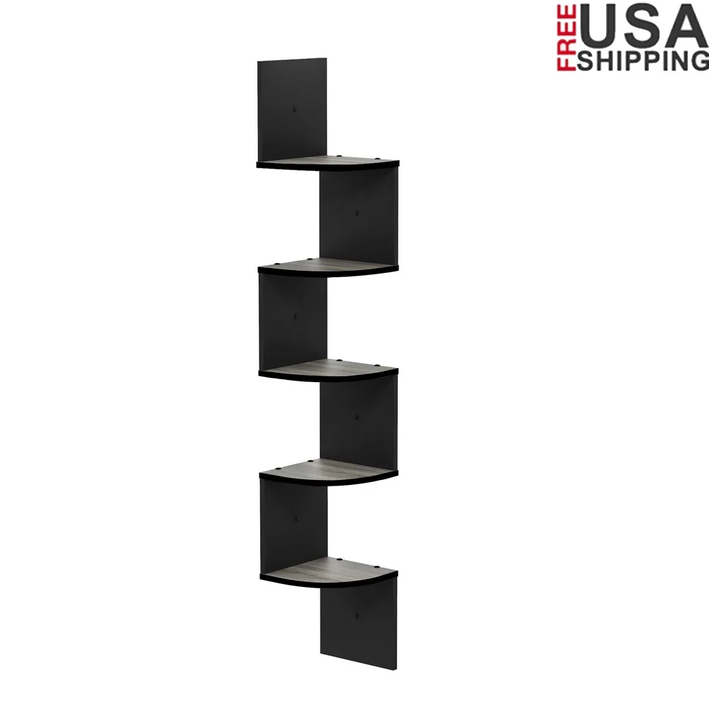 

Современная 5-ярусная плавающая угловая полка из дуба Компактная конструкция для хранения и дисплея. Простая сборка для настенного монтажа.