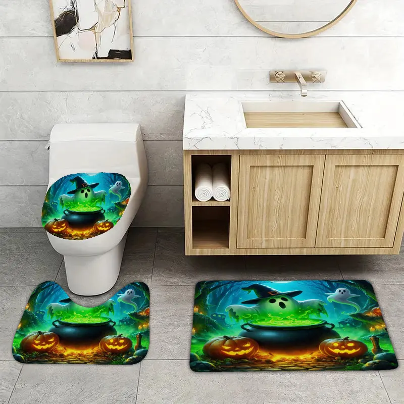 3pcs Halloween home bathroom floor mats Bath mat modern bathroom accessories rug Toilet mat Bathtub anti-slip carpet