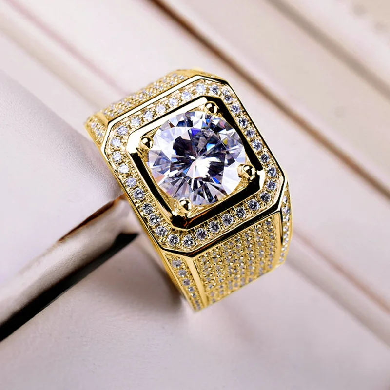 Imagem -04 - Moissanite Anéis de Ouro para Homens e Mulheres Diamante Brilhante de Laboratório S925 Anel Homem Prata Joias Finas Quilate Quilates Quilates Quilates 10 Quilates d Cor