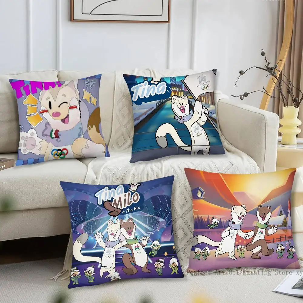 1pc Mascot T-Tina And CUTE M-Milo Pillow Case Fashion Square Pillowcase Bedroom Sofa Room Ins Decoration Leisure