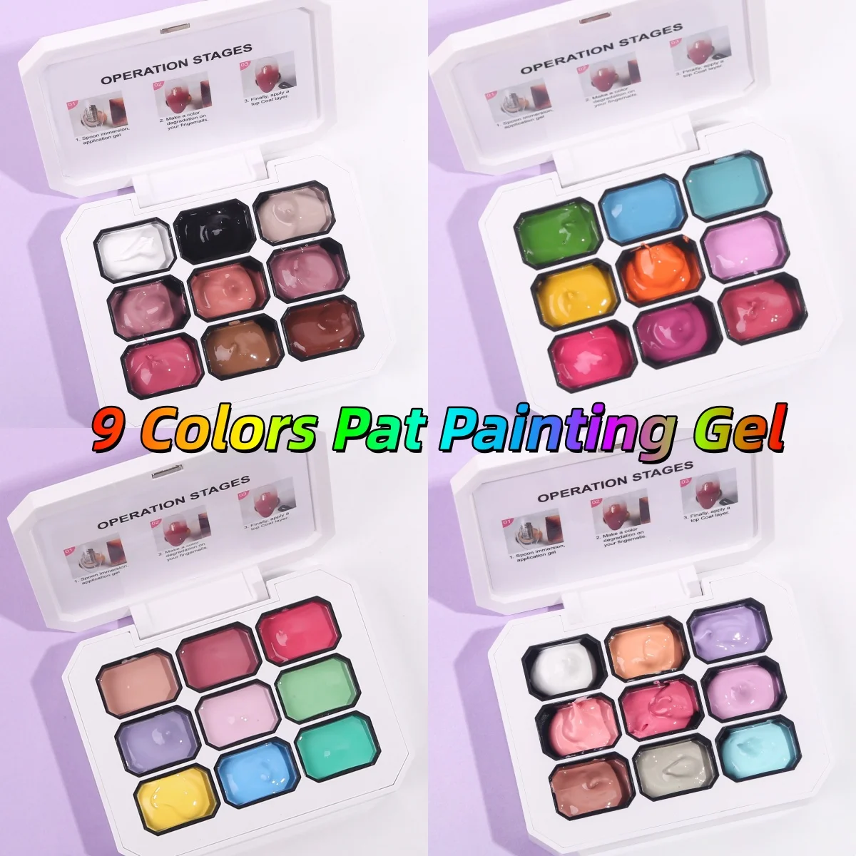 

1Box 9Colors Patting Painting Gel Nail Polish Blooming Transfer Design UV LED Soak Off Gel Varnish Gradient Pat Gel Nail Palette