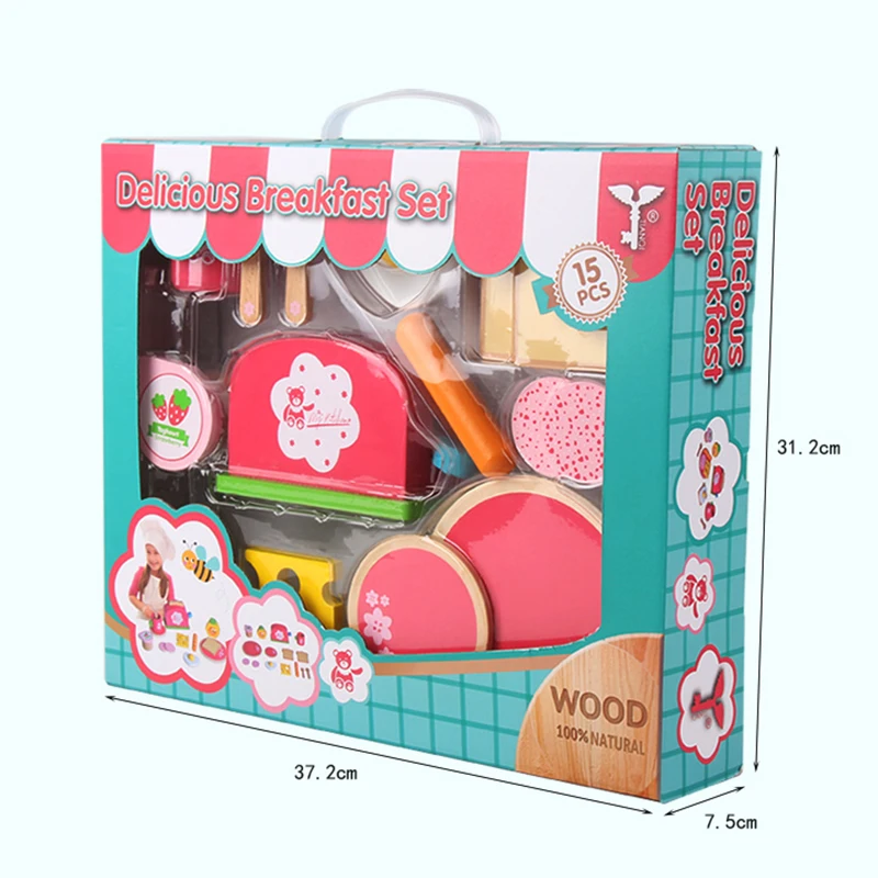 Faire semblant de jouer à la cuisine en bois pour filles, ensemble de thé de l'après-midi, jouets pour enfants, délicieux petit-déjeuner, JxMaker, Montessori, bricolage