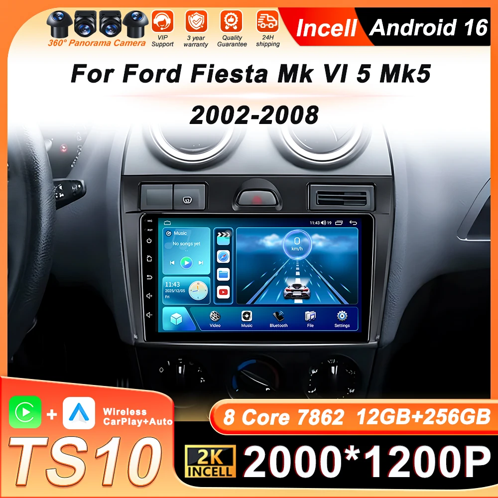 

Автомагнитола Android 16 для Ford Fiesta Mk VI 5 Mk5 2002-2008 с CarPlay, GPS-навигацией, 4G, Wi-Fi, BT, DSP, RDS