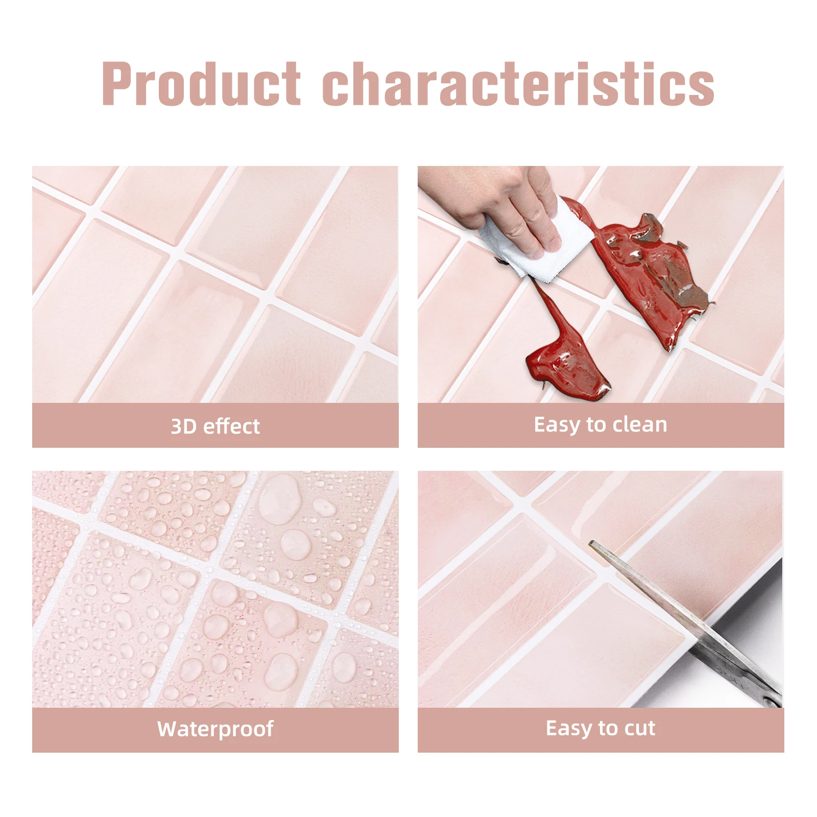 5/10/20pcs Removable Glossy Vertical Line Tile Stickers, Oil Proof Self-Adhesive Splashback Wallpaper For Home Kitchen Bathroom