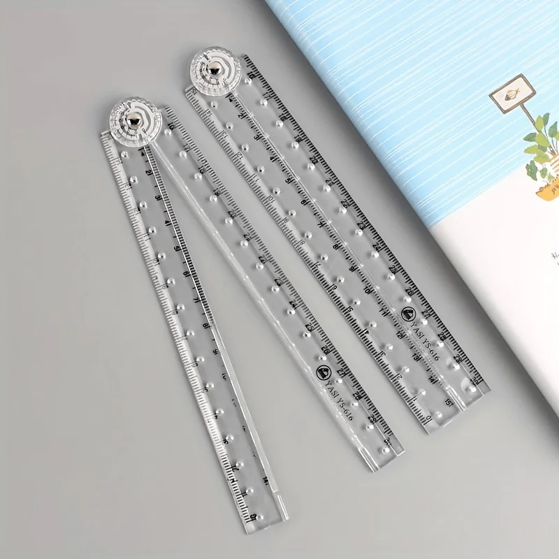 2pcs Foldable Transparent Rulers, Transparent Multi-Angle Measuring Tools, for School Office Homework Drawing Math Stationery