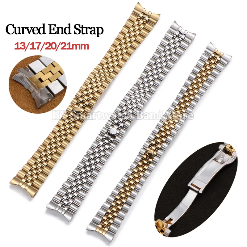 

Металлический ремешок с изогнутым концом 13 мм, 17 мм, 20 мм, 21 мм для часов Rolex из нержавеющей стали, ремешок для юбилейного браслета для мужчин и женщин, сменный браслет