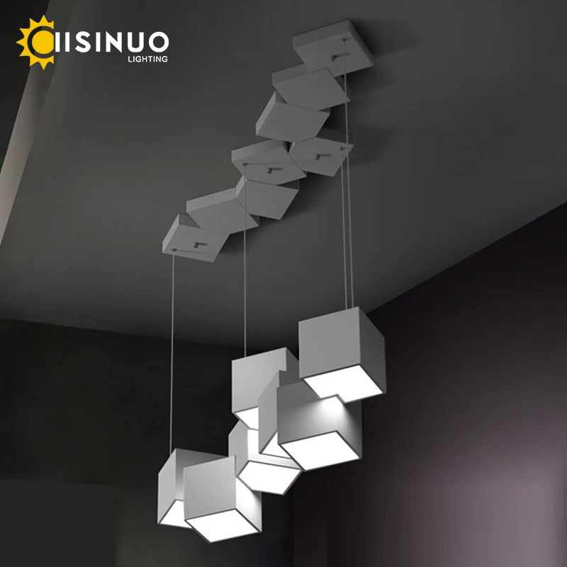 Imagem -06 - Modern Led Hanging Lustres com Cubo Quadrado Pingente Luminárias para Sala de Estar Cozinha Sala de Jantar Cor Preto e Branco