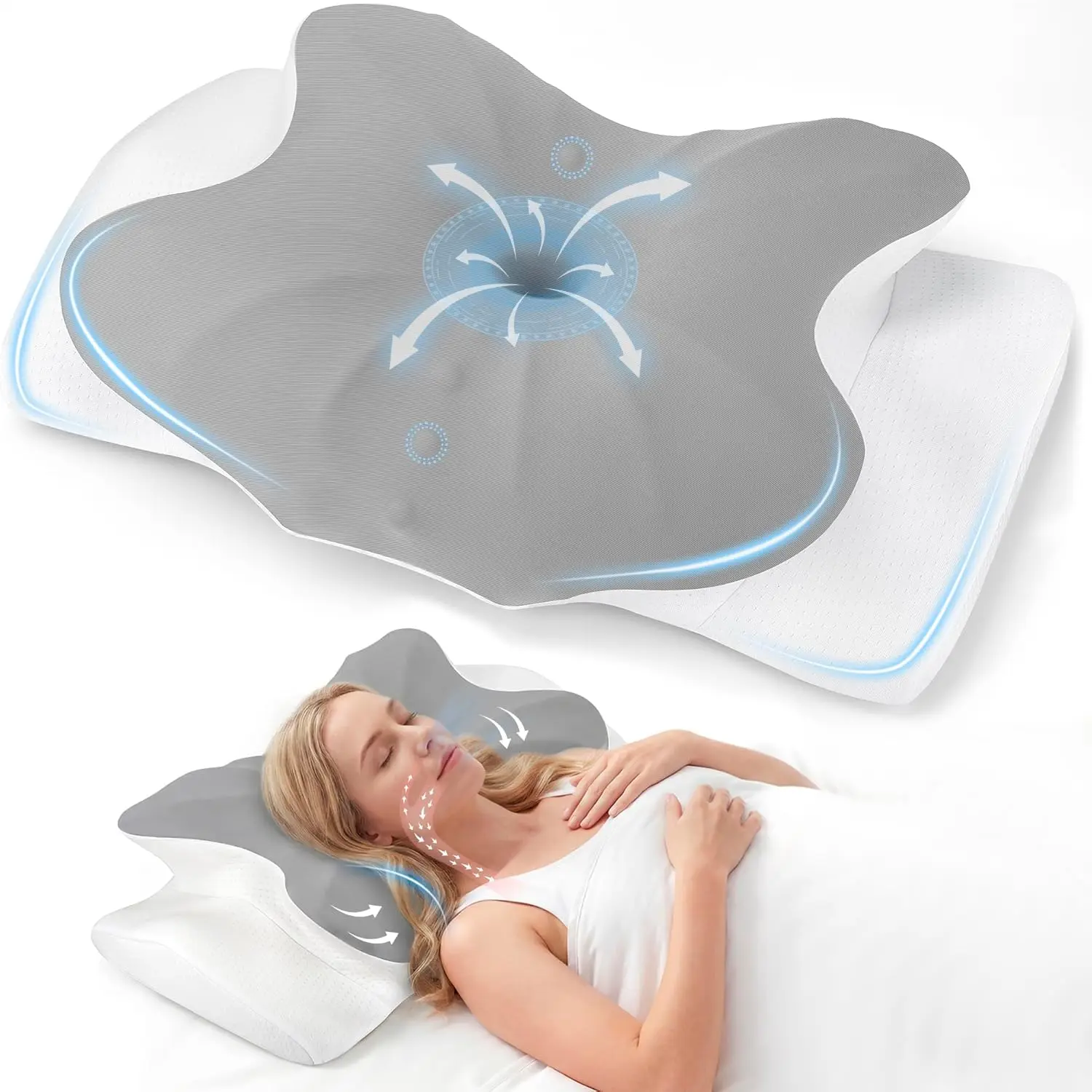 

Эргономичная подушка для шеи с эффектом памяти, регулируемая по высоте (2 уровня), для сна на боку, спине и животе