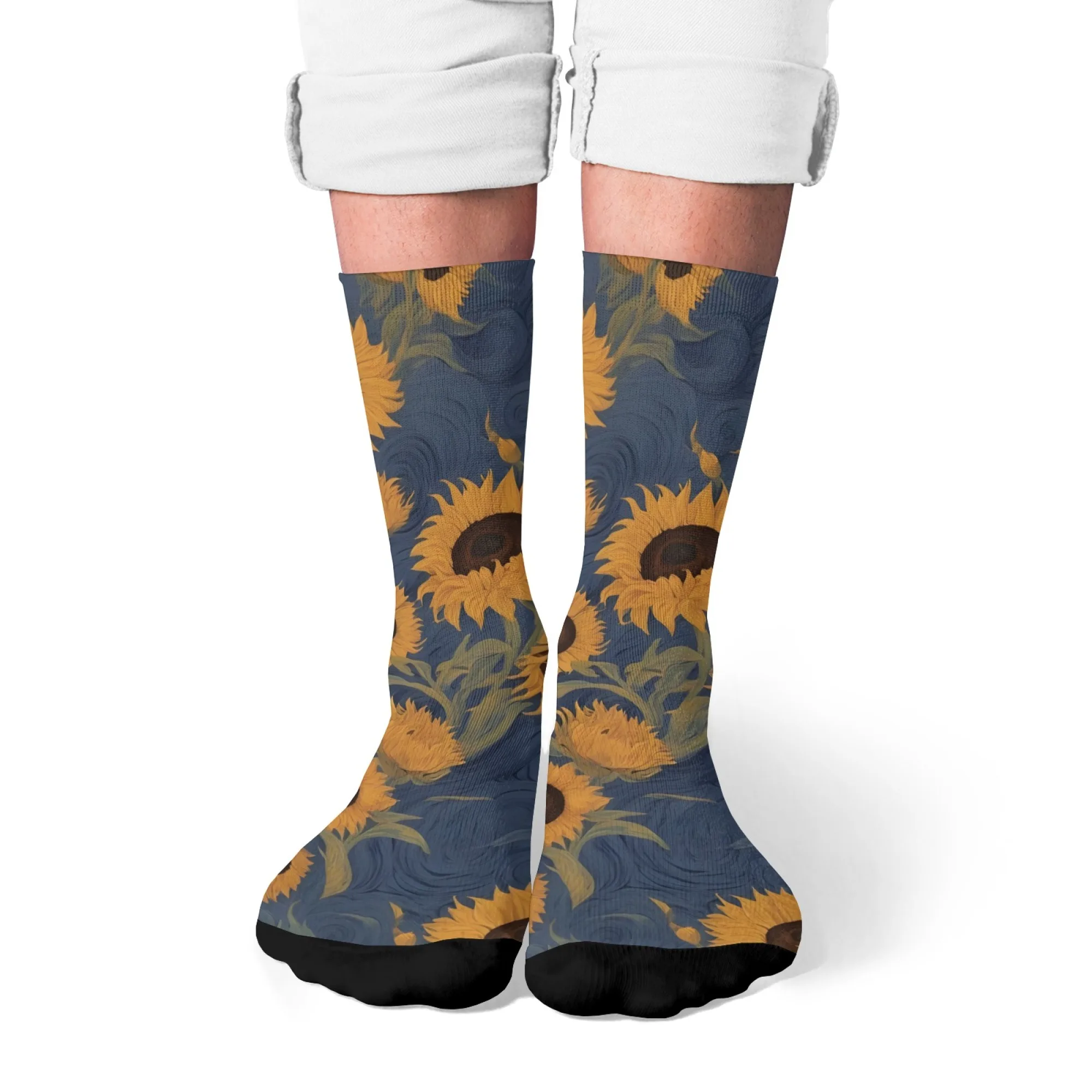 

Artistic Sunflower Print Crew Socks, Van Gogh - Style for Daily Wear, Art Exhibitions & Casual Outfits, Soft & Comfortable
