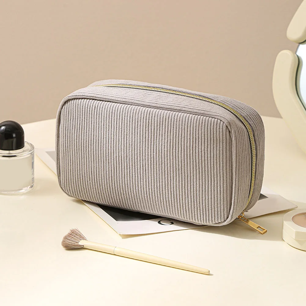Travel Makeup Bag Crafted from Robust Corduroy Fabric with Ample Space for Cosmetics Toiletries and Small Items
