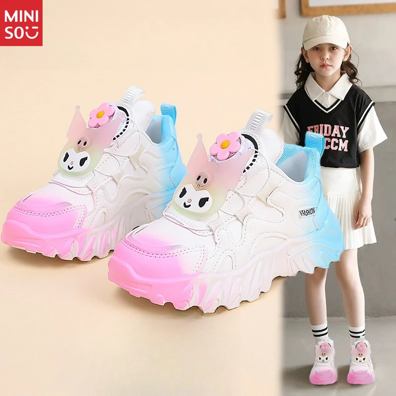 

Miniso 2025 Girls Kuromi Sneakers Spring Autumn New, Fashion Casual Buckle Shoes Leather Running Trend