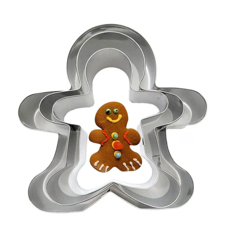 

Christmas 3-piece Cake Mold DIY Baking Cake Printing Man Biscuit Mold Stainless Steel Gingerbread Man Cookie Cutter Accessories