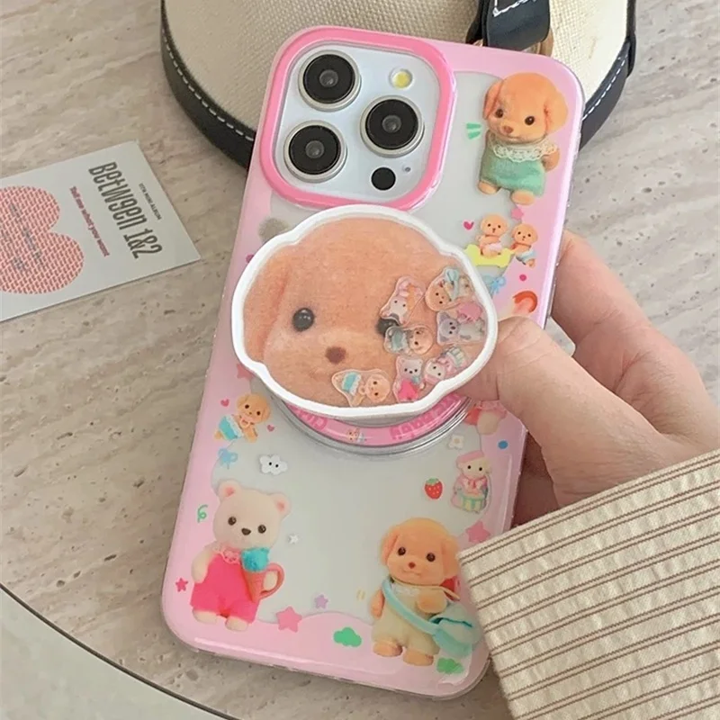 

CFunny Couple Cute Cartoon Bear Phone Magsafe Wireless Charge Case For iPhone 13 12 14 15 16 Pro Max Shake Bear Magnetic Holder