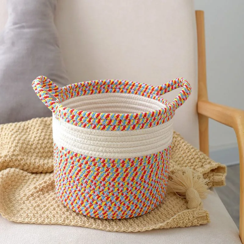 Powerful Laundry Basket Hand Woven Cotton Rope Dirty Clothes Bohemian Style Home Goods Children\'s Toys Woven Baskets Baskette