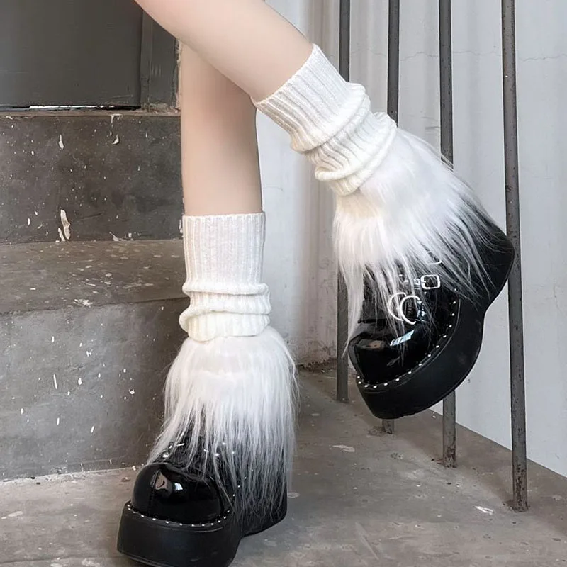 

New Fashion Plush Leg Warmers Y2K Soft Warm Black White Knitted Women's Autumn Winter Leg Warm Cover Japanese Subculture Socks
