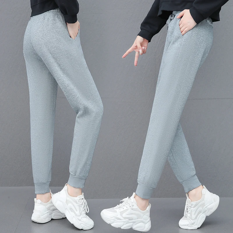 New Fashion Versatile Winter Casual Loose Sports 9-Point Trousers Women High Waist Slimming Thick And Warm Outdoor Harun Pants