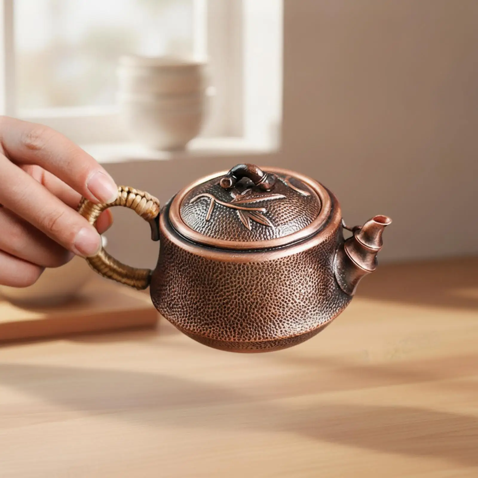 Uncoated Copper Tea Kettle for Boiling Water Artisan Hammered Texture Traditional Brewing Pot for Loose Leaf Tea Enthusiasts