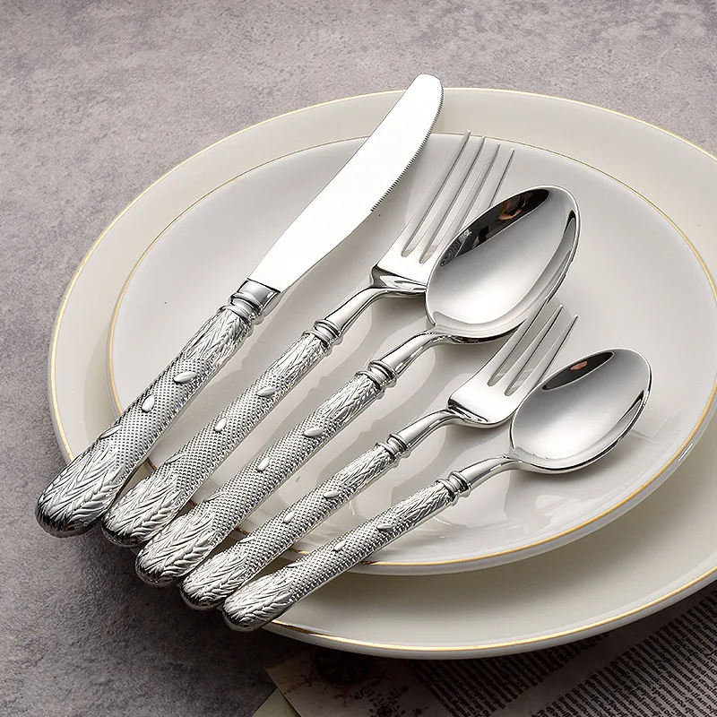 Gold Cutlery Roman Column Style 18/10 stainless steel 304 Classical Flatware Dinnerware Set Silver Service For 1 Drop Shipping