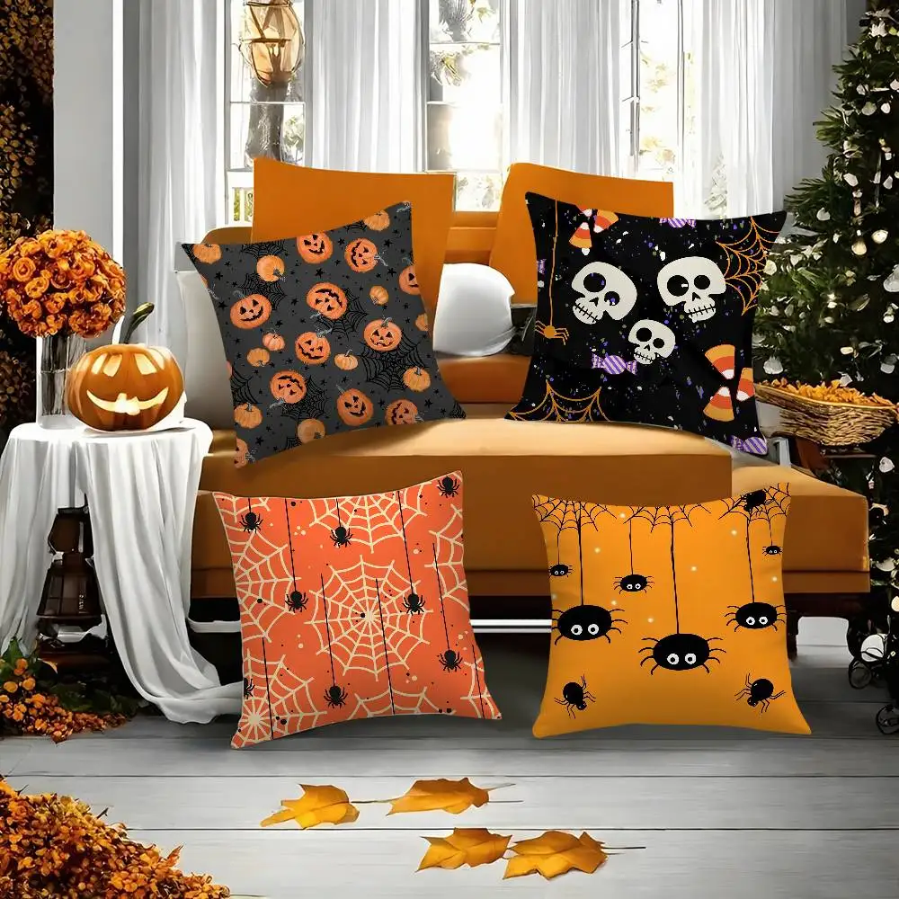Happy Halloween scary spider web Pillow Case Short plush Double-sided Print Square Throw Pillow Covers Sofa Home Cushion Decor