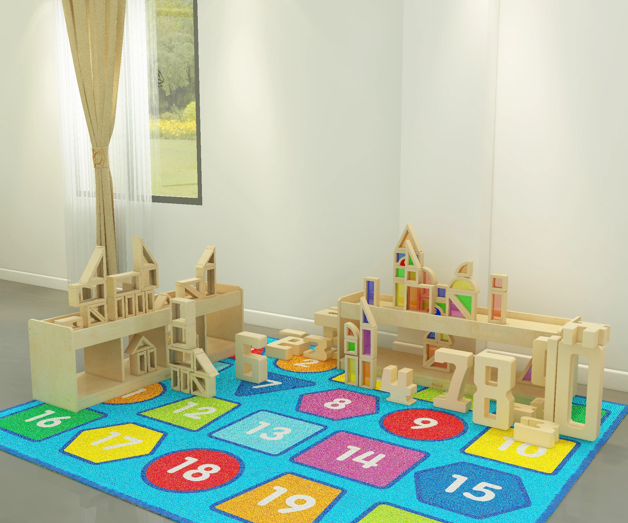 Modern Eco-Friendly Wooden Table and Chair Set with Storage Cabinets for Preschool Classroom and Nursery Learning Environment