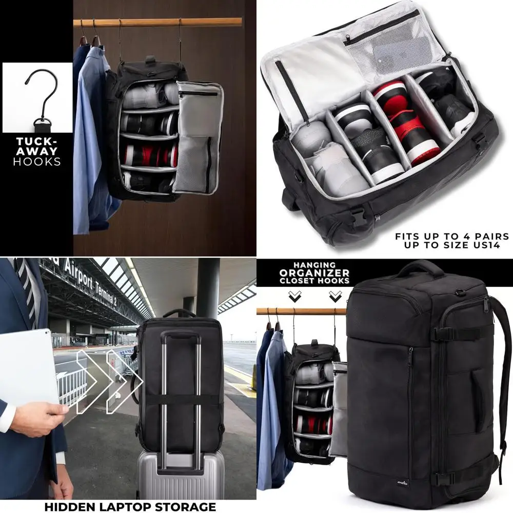 

Premium Sneaker and Clothing Travel Backpack - Dual Compartment for Shoes and Gear (Black)