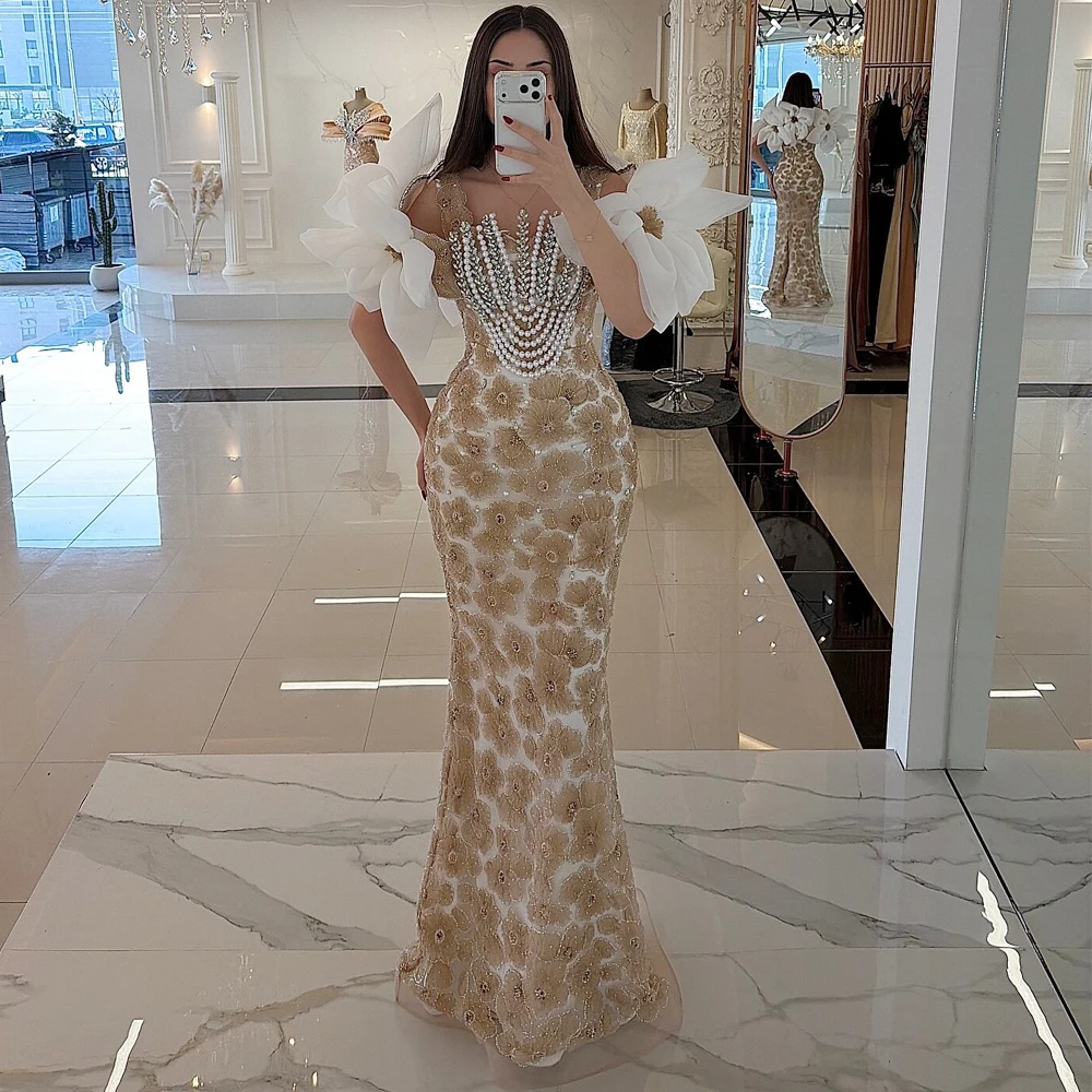 

Вечернее платье с индивидуальной вышивкой цветами, открытыми плечами, бисером, формальное, фасон «русалка», для торжественных мероприятий, 2026