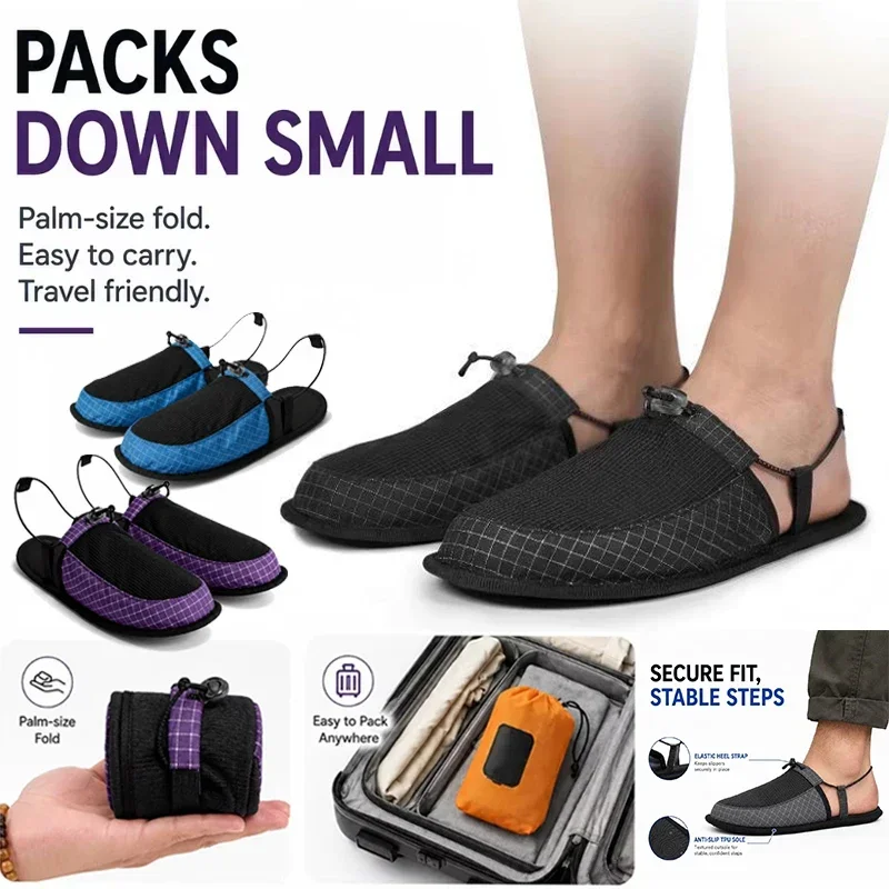 Foldable Quick Dry Slippers Anti Slip Lightweight Barefoot Wading Shoes Travel Camping Beach Hotel Outdoor Back Strap Sandals