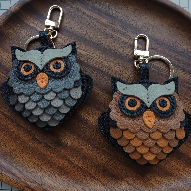 Keychain Bag Pendant Handmade PU Leather Owl Pendant For Man Woman Gift Gift