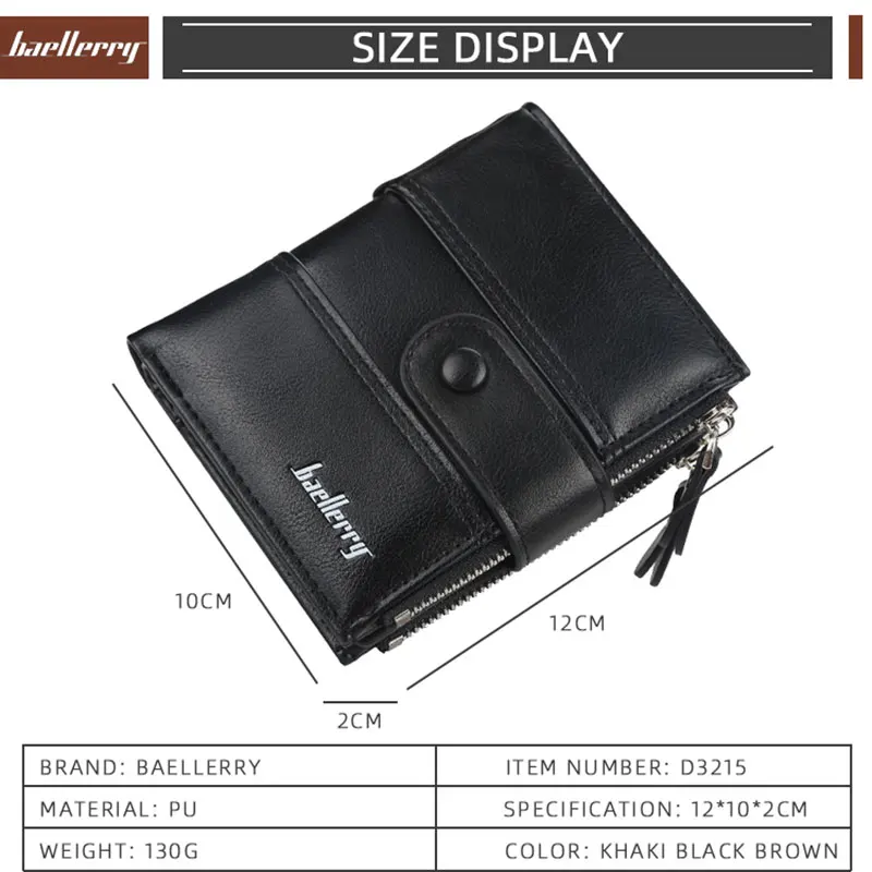 Baellerry New Short Men's Zipper Wallet Luxury Brand Coin Pocket Card Holder Male Purses Photo Holder Men Wallets Carteria