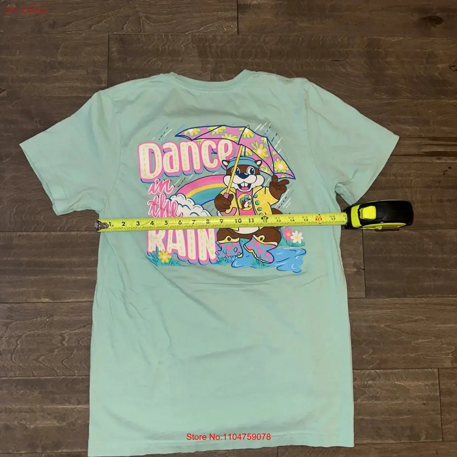 Camiseta BUC EES Verde Menta Bucky Beaver DANCE IN THE RAIN, Talla Mediana, Estilo Vintage Lavado, para Uso Diario, Elástica