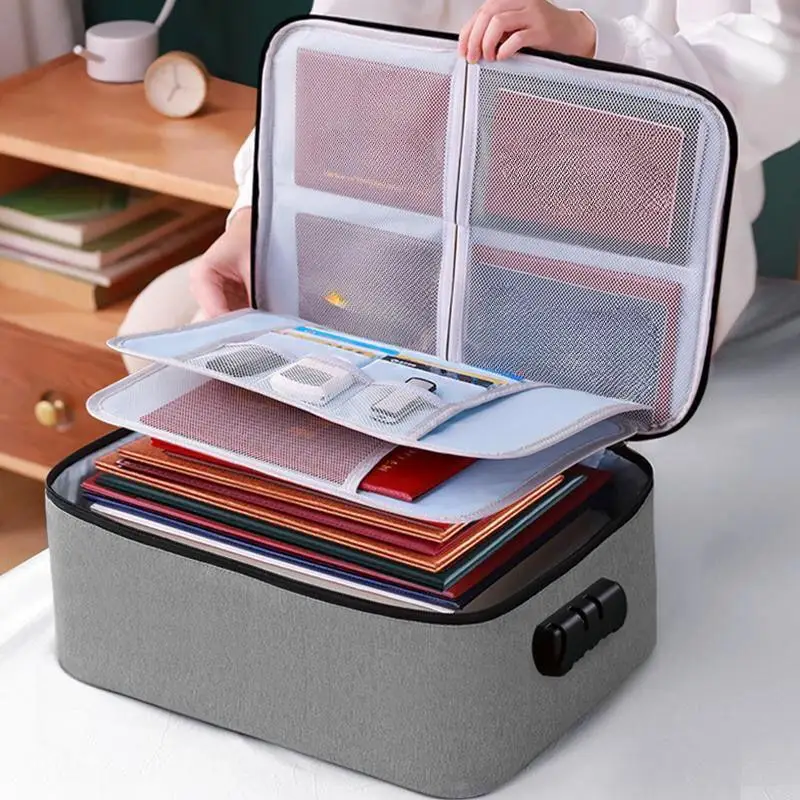 Lockable Document Storage Bag Multi Compartment Passport Card Certificate Organizer Travel Household Important File Box