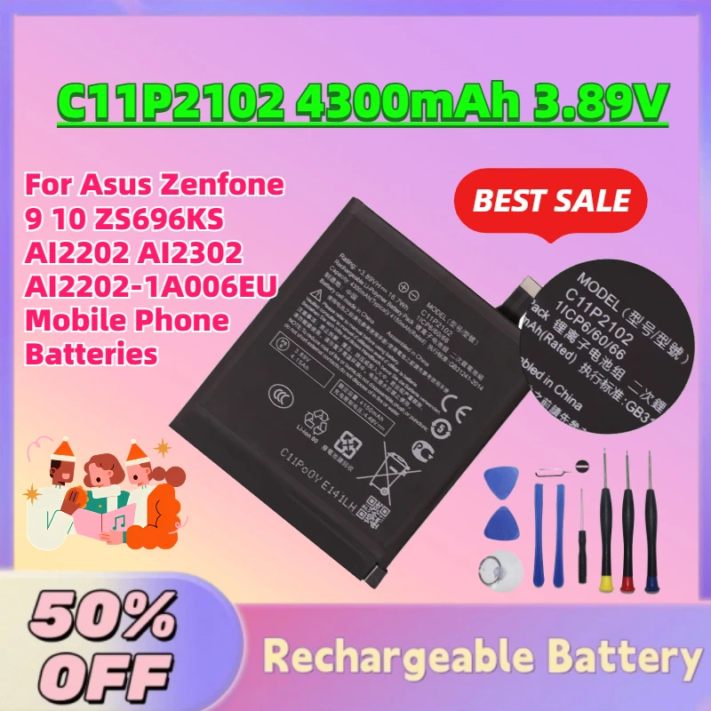 Hot Sale New C11P2102 4300mAh 3.89V Battery For Asus Zenfone 9 10 ZS696KS AI2202 AI2302 AI2202-1A006EU Mobile Phone Batteries