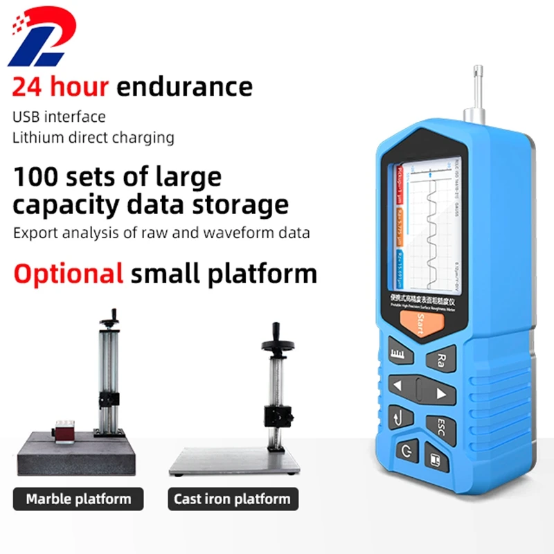 Portable Surface Roughness Meter 160μm TFT LCD Digital Flat Inclined Curved Surface Smoothness Tester Raw Waveform Rugosimeter