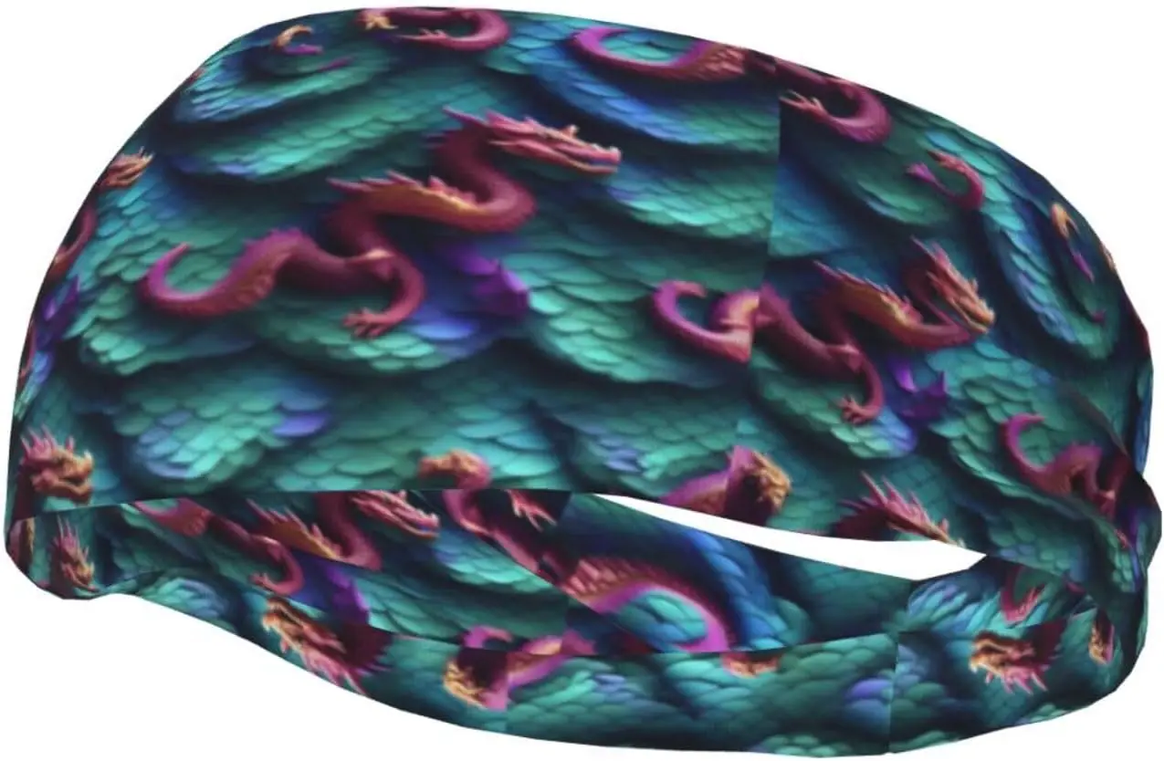 

3D Magical Dragon Scales Pattern Print Fashionable Sweat-Wicking Headband, Lightweight and Comfortable Sports Sweatband