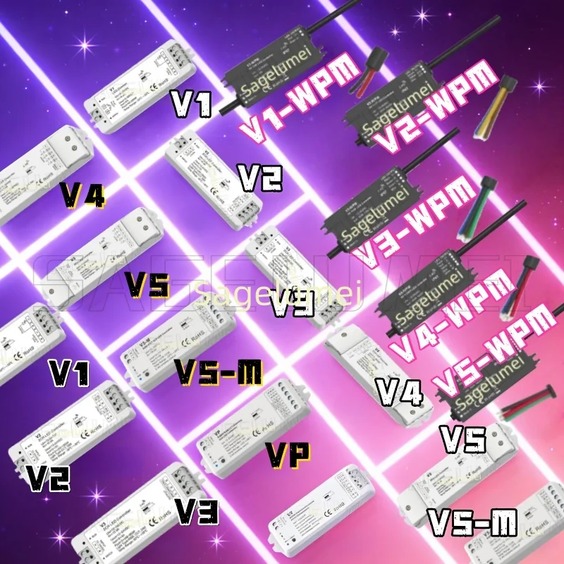 

Контроллер LED Skydance VP V5-M 1-5CH V1-V5 для диммирования/CCT/RGB/RGBW/RGB+CCT, 2-кнопочный, водонепроницаемый IP67, 2.4G RF, DC12V-24V