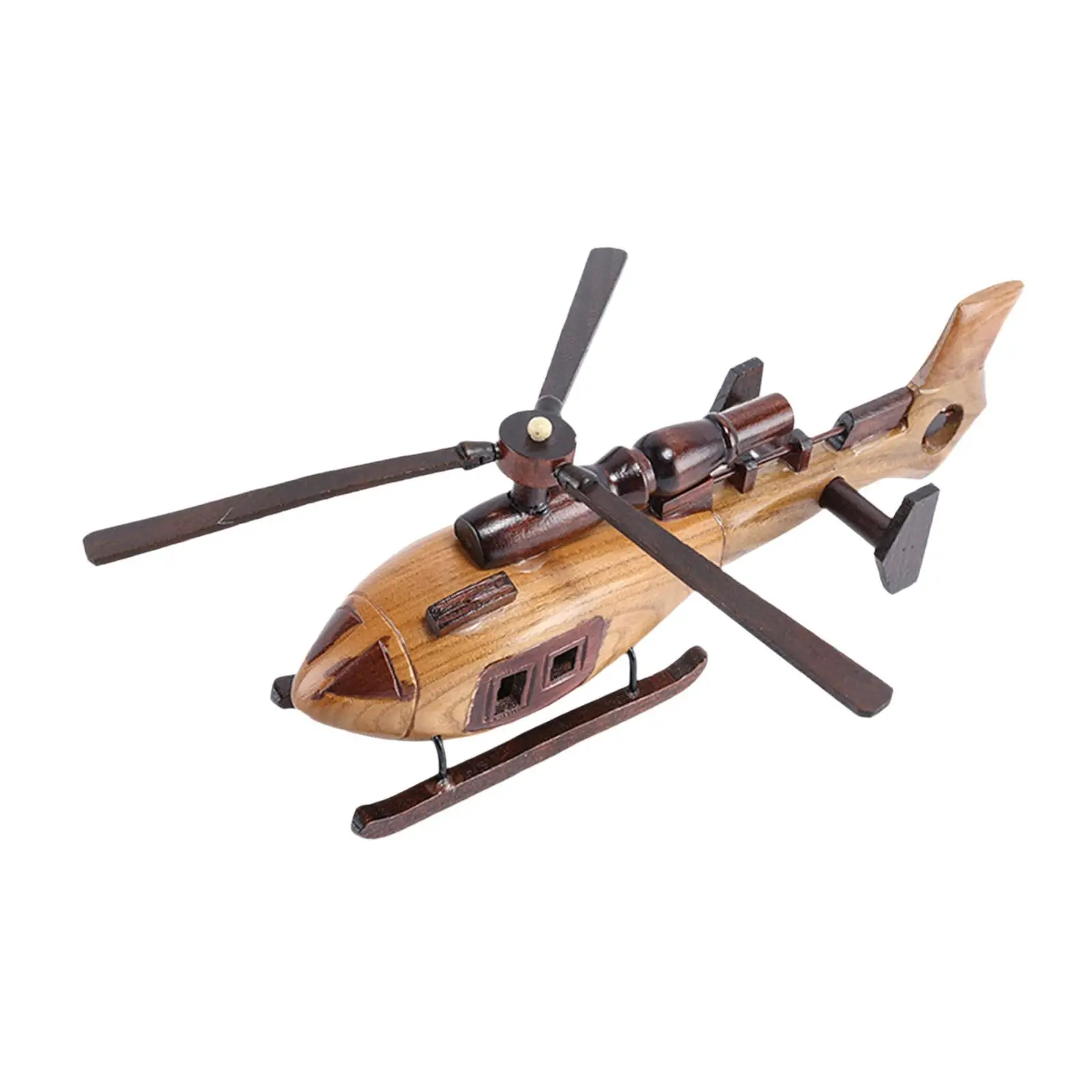 Retro Model helikoptera 3D Dekoracja helikoptera Drewniany helikopter Zabawka Ozdoba na biurko Zabawna figurka helikoptera na blat