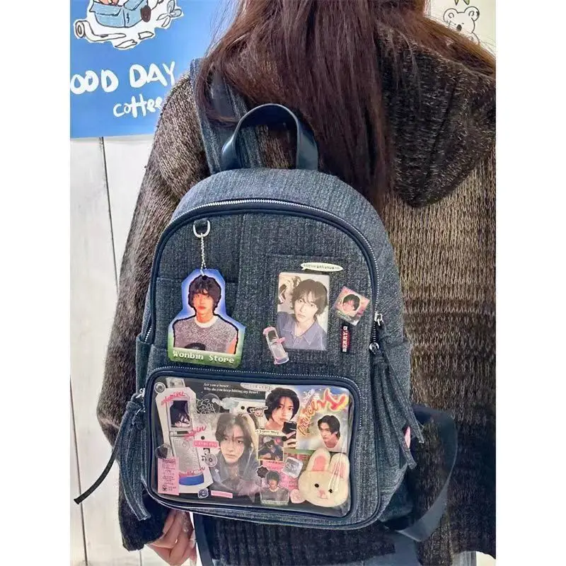 

Женский джинсовый рюкзак большой емкости, корейские рюкзаки Ita для студентов колледжа Y2k, школьная сумка, женские модные дорожные сумки, эстетичная новинка