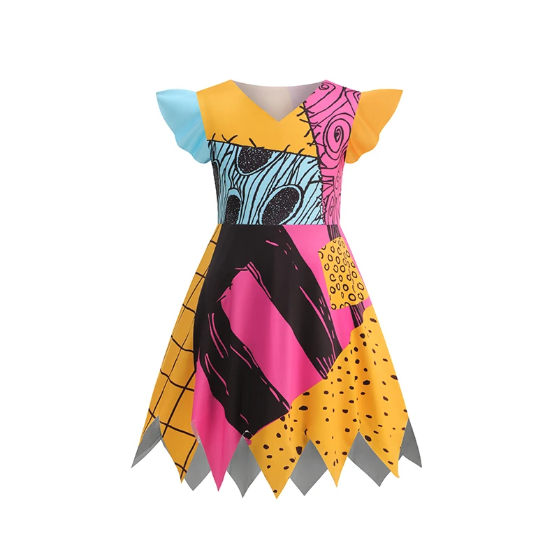 Baby Mädchen Patchwork-Lumpenpuppen-Cosplay-Kleid Kinder Faschingsoutfit für Halloween, Karneval, Geburtstag, Themenparty, Rollenspiel, Verkleidung – Detail 3