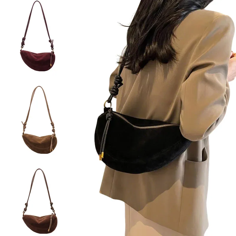 

Faux Suede Super Popular Niche Suede Shoulder Bag for Women 2025 Hot Sale Single Crossbody Bags Underarm Dumpling Sweet Bags