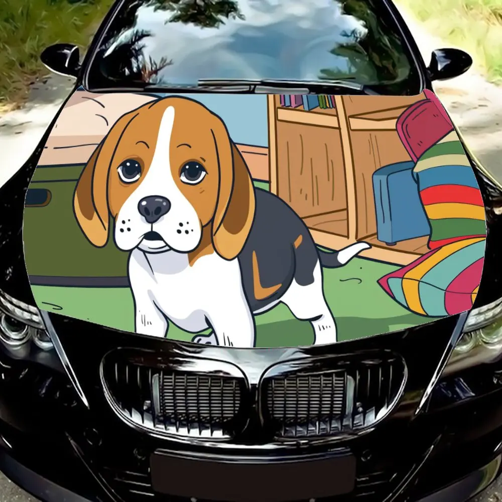 Cartoon Animal Beagle Home Print Car Hood Wrap Color Vinyl Sticker Truck Graphic Bonnet DIY Auto Accessories Decoration Decal