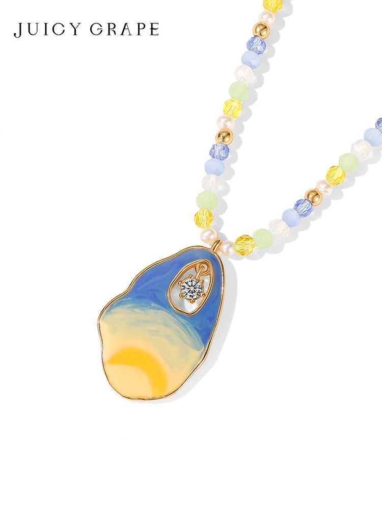 Girls Fashion Enamel Necklace Blue Starry Night Art Design Van Gogh Monet Sunflower Series Inspired Accessories