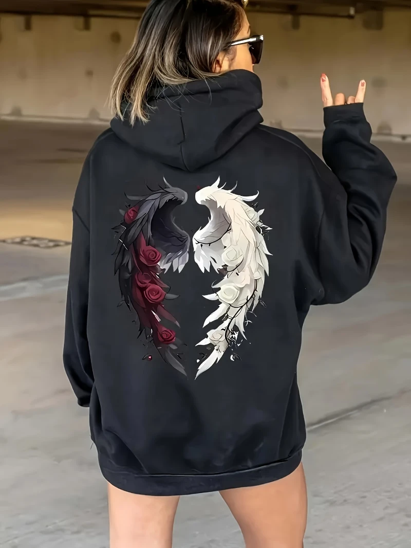 

2025 Autumn and Winter Elegant Rose Wing Print Hoodie Stylish Long Sleeve High-end Luxury Is for Both Men and Women Top Y2k